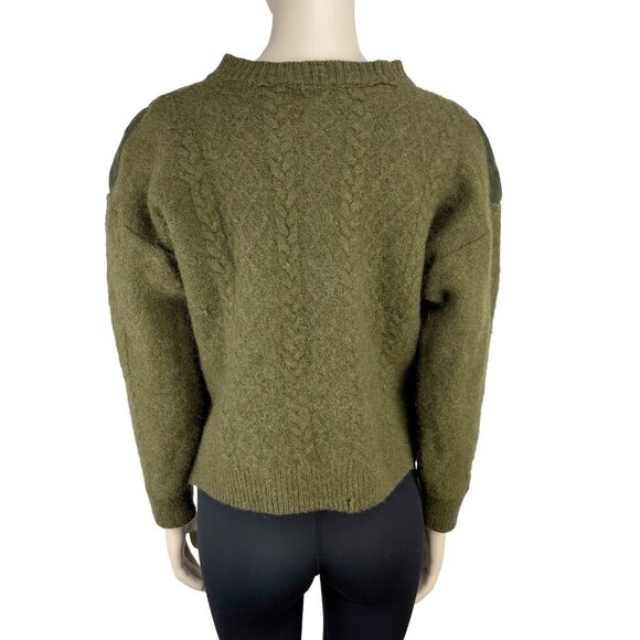 MONTAGUT VTG Wool Boxy Button up Ruffled Velevet Suede Green Cardigan s S-M - Picture 4 of 11